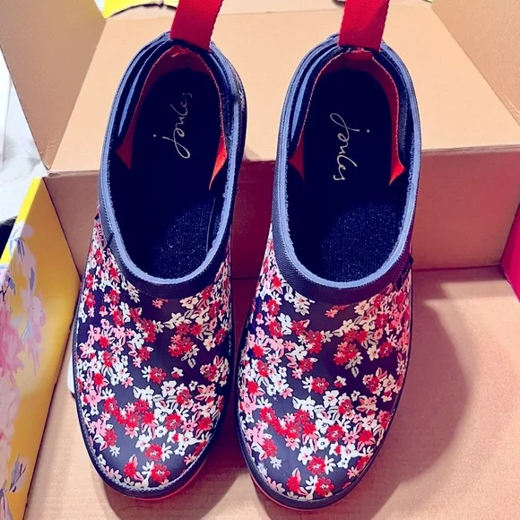 Joules Pop On Ankle Rain Mud Shoes Boots Flower Slip On Size 7.5. New - Picture 6 of 6